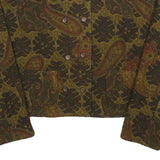 Womens Brown Paisley Button Jacket M Woven Classic Cropped Stylish