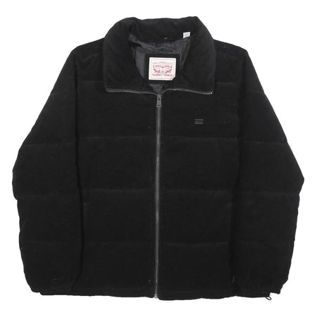LEVI'S Womens Black Cotton Blend Puffer Jacket XL Corduroy Zip Casual Outerwear
