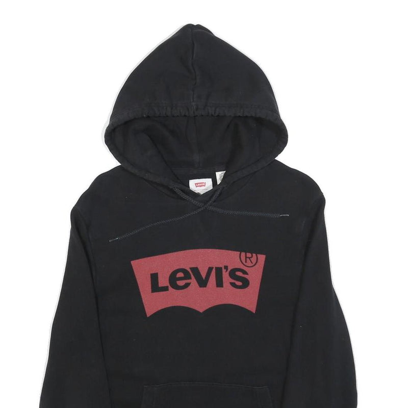 LEVI'S Mens Black Hoodie S Cotton Blend Pullover Casual Logo Sweatshirt