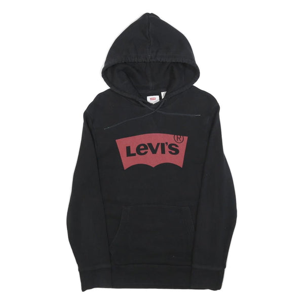 LEVI'S Mens Black Hoodie S Cotton Blend Pullover Casual Logo Sweatshirt