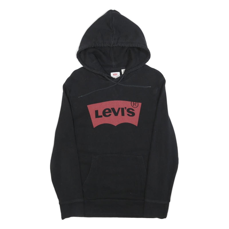 LEVI'S Mens Black Hoodie S Cotton Blend Pullover Casual Logo Sweatshirt
