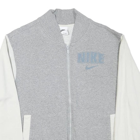 NIKE Mens Grey & White Varsity Jacket M Cotton Blend Zip Plain Athletic Casual