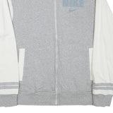 NIKE Mens Grey & White Varsity Jacket M Cotton Blend Zip Plain Athletic Casual