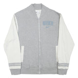 NIKE Mens Grey & White Varsity Jacket M Cotton Blend Zip Plain Athletic Casual
