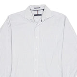 TOMMY HILFIGER Mens White & Grey Striped Shirt M Classic Fit Button Down Collar
