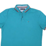 TOMMY HILFIGER Mens Blue Polo Shirt Short Sleeve M Cotton Blend Classic Fit