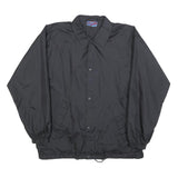 US BASIC Mens Black Nylon Coach Jacket L Button Plain Lightweight Stylish