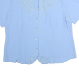 ANTHONY RICHARDS Womens Blue Embroidered Top Short Sleeve Crew Neck M