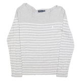POLO RALPH LAUREN Womens Grey & White Striped Plain Crew Neck Basic Knit Jumper
