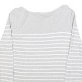 POLO RALPH LAUREN Womens Grey & White Striped Plain Crew Neck Basic Knit Jumper