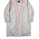 GUESS Womens Grey & Pink Faux Fur Hooded Polyester Blend Long Sleeve Jacket XS