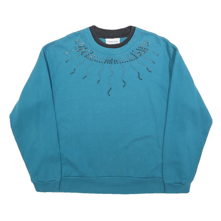 COUNTRY STORE Womens Blue Pullover Crew Neck L Embellished Sweatshirt