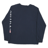 NAUTICA Mens Blue Long Sleeve Crew Neck Printed Logo Sleeve Cotton Blend L
