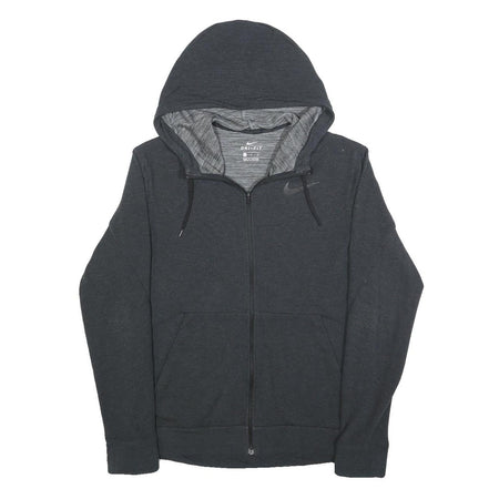 NIKE Mens Black Grey Cotton Blend Full Zip Hoodie M Dri-FIT Lightweight