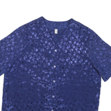 Womens Blue Silk Printed Top Short Sleeve V-Neck UK 14 Button Front Elegant