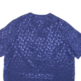 Womens Blue Silk Printed Top Short Sleeve V-Neck UK 14 Button Front Elegant