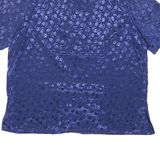 Womens Blue Silk Printed Top Short Sleeve V-Neck UK 14 Button Front Elegant