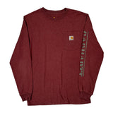 Carhartt Spellout Long Sleeve T-Shirt - Small Burgundy Cotton