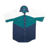 WRANGLER Mens Blue & Green & White Western Shirt S Short Sleeve Cotton Button