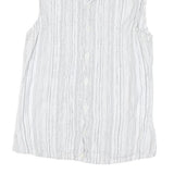 TEDDY'S Womens White Striped Sleeveless Shirt Button Neck S Cotton Blend Top