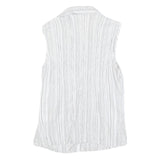 TEDDY'S Womens White Striped Sleeveless Shirt Button Neck S Cotton Blend Top