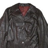 MOKIBA Womens Brown Leather Jacket L Button Closure Classic Fit Plain