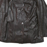 MOKIBA Womens Brown Leather Jacket L Button Closure Classic Fit Plain