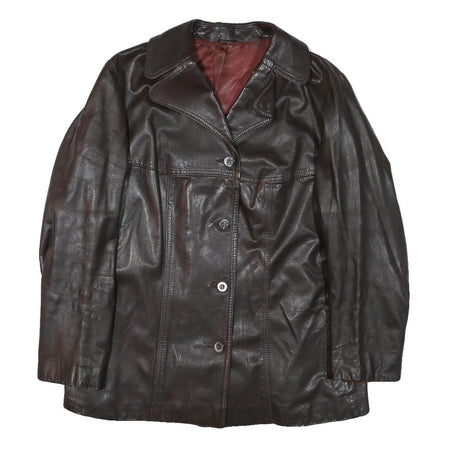 MOKIBA Womens Brown Leather Jacket L Button Closure Classic Fit Plain