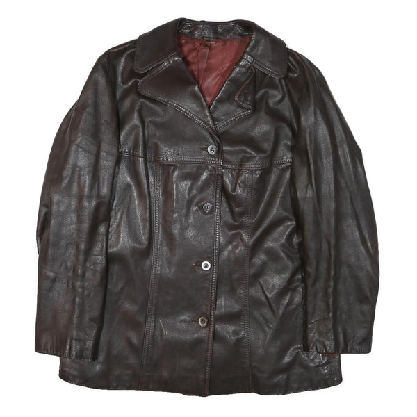 MOKIBA Womens Brown Leather Jacket L Button Closure Classic Fit Plain