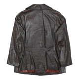 MOKIBA Womens Brown Leather Jacket L Button Closure Classic Fit Plain