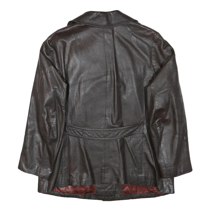 MOKIBA Womens Brown Leather Jacket L Button Closure Classic Fit Plain