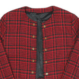 Womens Red & Black Check Cropped Jacket S Polyester Blend Checked Crop Elegant
