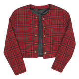 Womens Red & Black Check Cropped Jacket S Polyester Blend Checked Crop Elegant