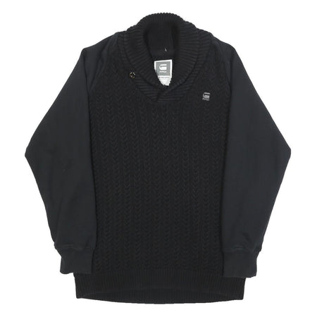 G-STAR Mens Black Patterned Pullover Cable Knit 2XL Cotton Jumper Knitwear