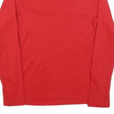 TOMMY HILFIGER Womens Red Jumper Plain V-Neck Basic Knit L Cotton Blend