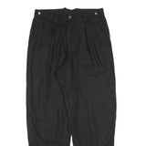 Womens Linen Regular Fit Black Trousers W32 L32 Classic Zip Closure