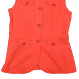 Womens Red Sleeveless Button Jacket M Polyester Blend Plain Elegant Stylish