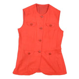 Womens Red Sleeveless Button Jacket M Polyester Blend Plain Elegant Stylish