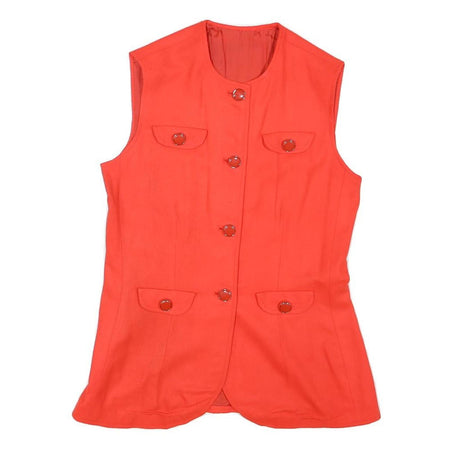 Womens Red Sleeveless Button Jacket M Polyester Blend Plain Elegant Stylish