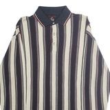 IVY CREW Mens Navy & Cream Striped Long Sleeve Polo Shirt L Cotton Casual