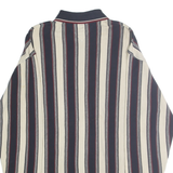 IVY CREW Mens Navy & Cream Striped Long Sleeve Polo Shirt L Cotton Casual