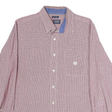 CHAPS Mens Red & White Check Shirt M Button Down Collar Long Sleeve Cotton