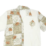 Womens White & Beige Floral Printed Polyester Shirt Short Sleeve Collared XL