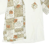 Womens White & Beige Floral Printed Polyester Shirt Short Sleeve Collared XL