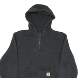 CARHARTT Mens Black ¼ Zip Hooded Sweatshirt M Cotton Blend Workwear