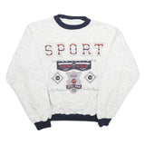 Mens White & Navy Sport Cotton Blend Crew Neck Sweatshirt S Casual Retro Style