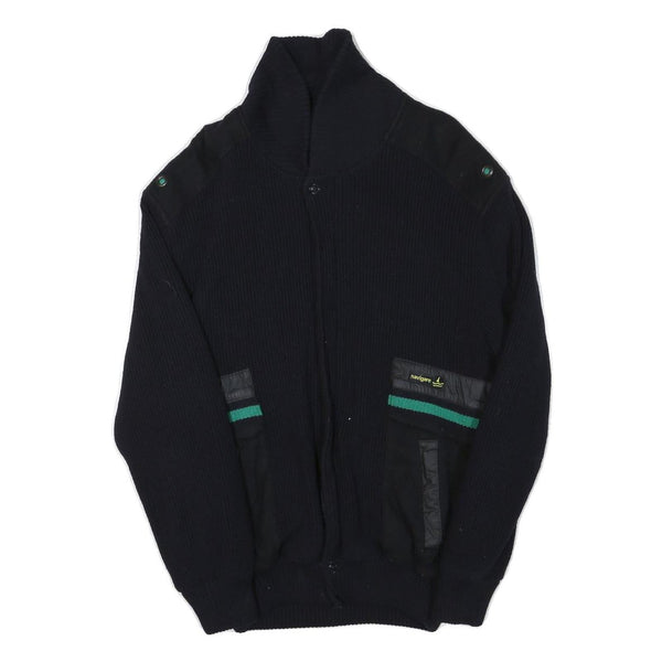 NAVIGARE Mens Black Wool Blend Jacket S Knit Zip Up Plain Stylish Casual