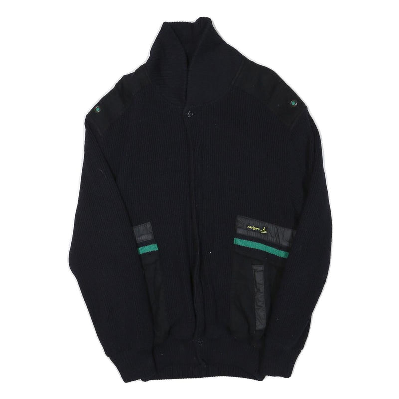 NAVIGARE Mens Black Wool Blend Jacket S Knit Zip Up Plain Stylish Casual