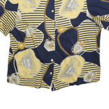 PAUL MAUSNER Womens Navy & Yellow Printed Blouse Short Sleeve Button Neck M