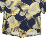 PAUL MAUSNER Womens Navy & Yellow Printed Blouse Short Sleeve Button Neck M